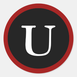 U : Initial U Letter U Red, White & Black Stickers