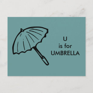 "U" is for Umbrella Alphabet Flashcard Postcard