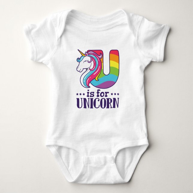 U is for Unicorn Alphabet Baby Bodysuit (Front)