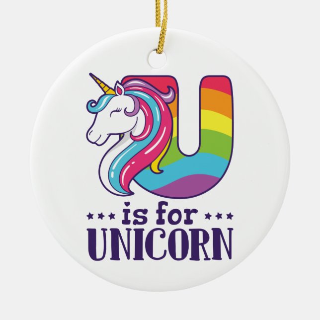 U is for Unicorn Alphabet Ceramic Tree Decoration (Front)