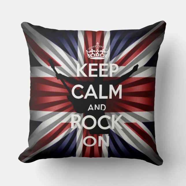 U.K Flag The union Jack and Keep calm and Rock On Cushion (Front)