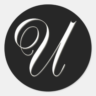 U monogram - elegant black and white classic round sticker