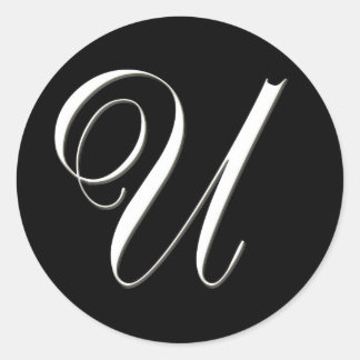U monogram - elegant black and white classic round sticker