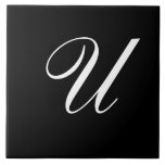 U Monogram Initial White on Black Tile<br><div class="desc">Classic White Letter Monogram on Black Background, U.</div>