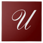 U Monogram Initial White on Maroon Tile<br><div class="desc">Classic White Letter Monogram on Dark Red Background,  U.</div>