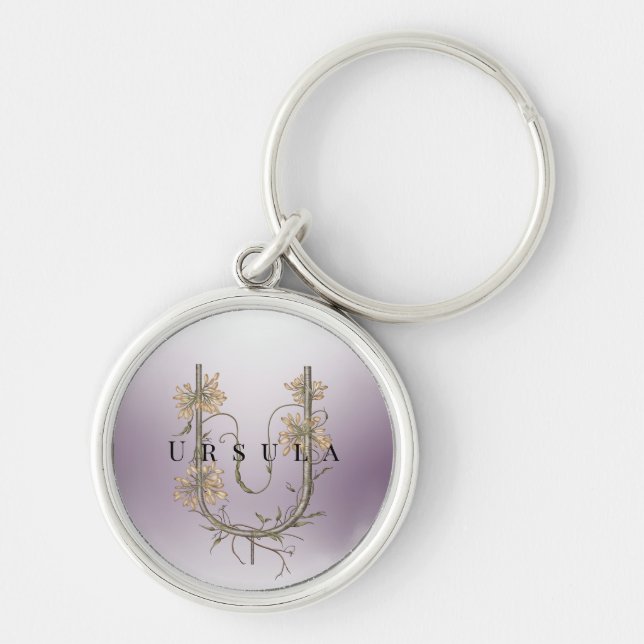 U Monogram with Uva Ursi Flowers - Minimalist Key Ring (Front)
