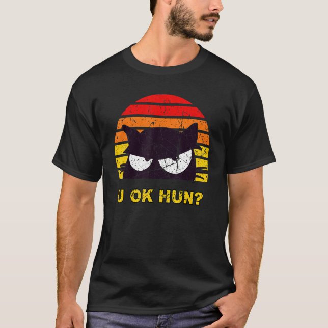 U OK HUN You Okay Hun Funny Meme Retro Cat Distres T-Shirt (Front)