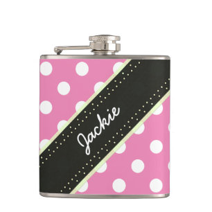 U pick Background Colour Polka Dots White Hip Flask
