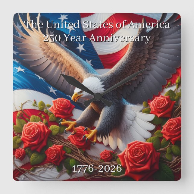 U.S.A. 250th Anniversary Commemorative Square Wall Clock (Front)