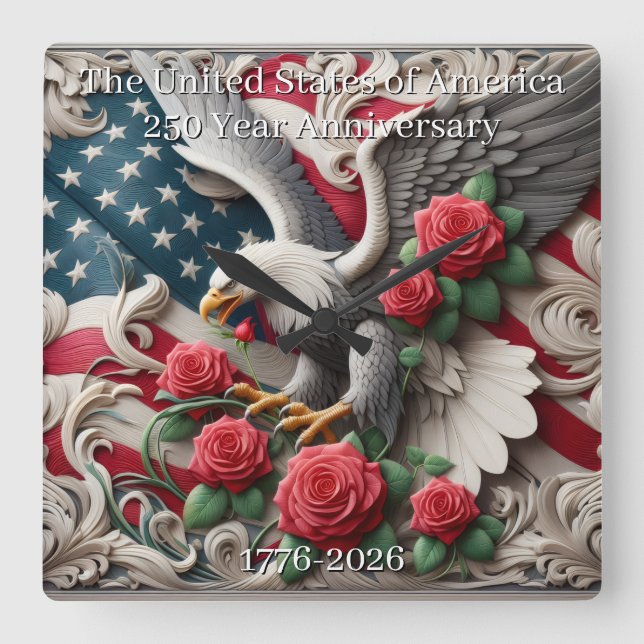 U.S.A. 250th Anniversary Commemorative Square Wall Clock (Front)