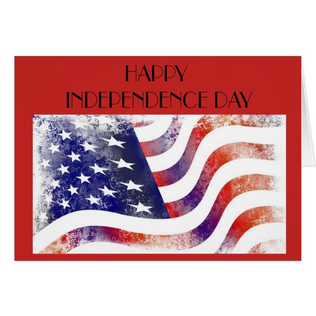 U.S.A. Flag "Happy Independence Day" Greeting Card (Front Horizontal)