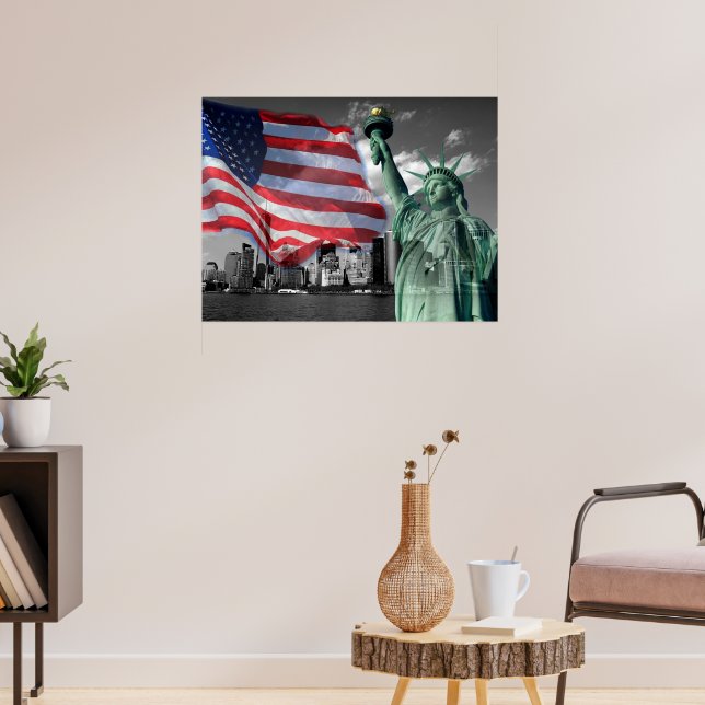 U.S.A.: Lady Liberty, American Flag, NYC Poster (Living Room 3)