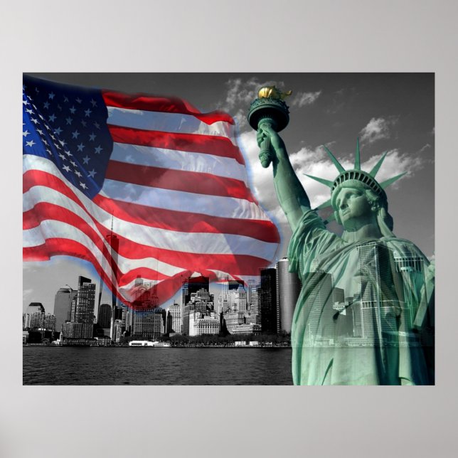 U.S.A.: Lady Liberty, American Flag, Poster (Front)