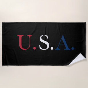 U.S.A. Red White And Blue Lettering Design  Beach Towel