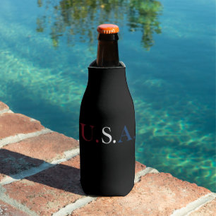 U.S.A. Red White And Blue Lettering Design Bottle Cooler