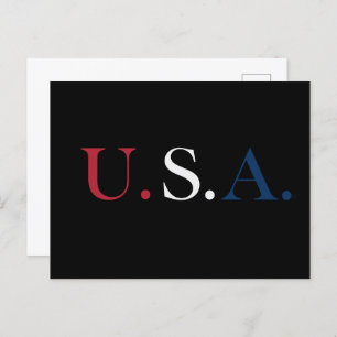 U.S.A. Red White And Blue Lettering Design  Postcard