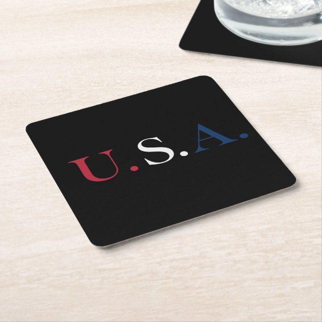 U.S.A. Red White And Blue Lettering Design  Square Paper Coaster (Angled)