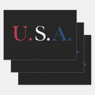 U.S.A. Red White And Blue Lettering Design Wrapping Paper Sheet