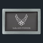 U.S. Air Force Logo - Black Belt Buckle<br><div class="desc">This design showcases the official U.S. Air Force logo on a striking blue background. Symbolising pride,  dedication,  and service,  it’s a timeless and patriotic tribute to the United States Air Force and its rich tradition of excellence.</div>
