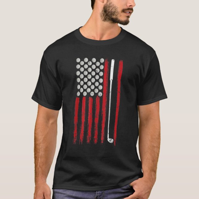 U S American Flag Golf Clubs And Golf Balls  Golfi T-Shirt (Front)