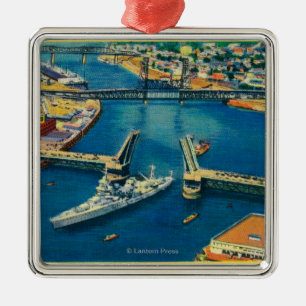 U.S. Battleship passing through Portland Metal Tree Decoration