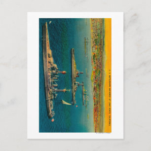 U.S. Battleships Anchored at Long Beach Postcard