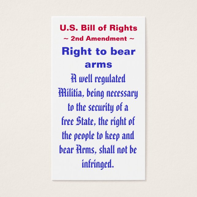 U.S. Bill of Rights ~ Second (2nd) Amendment ~ (Front)