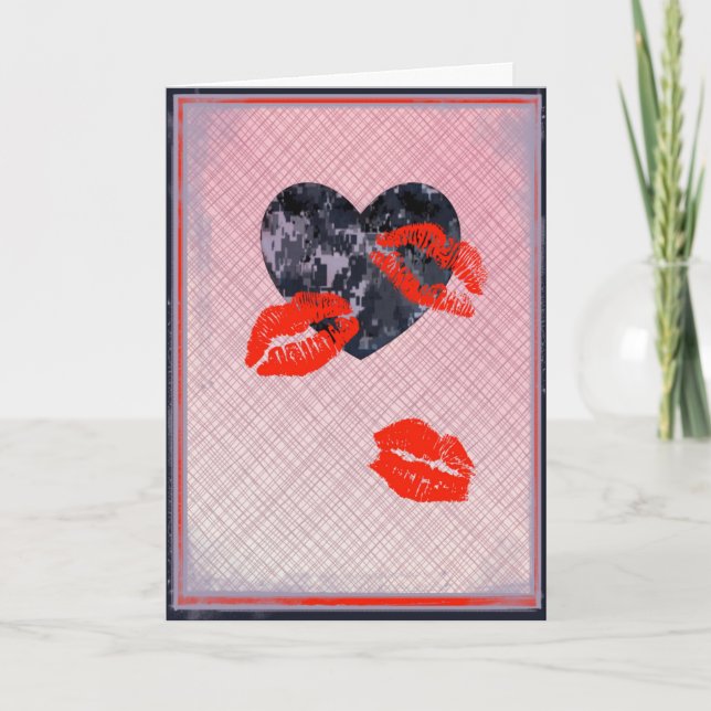 U.S. Blue Camo Valentine Hearts Valentine's Day Holiday Card (Front)