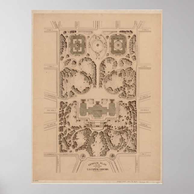 U.S. Capitol Grounds Architectural Plans (1874) Poster (Front)