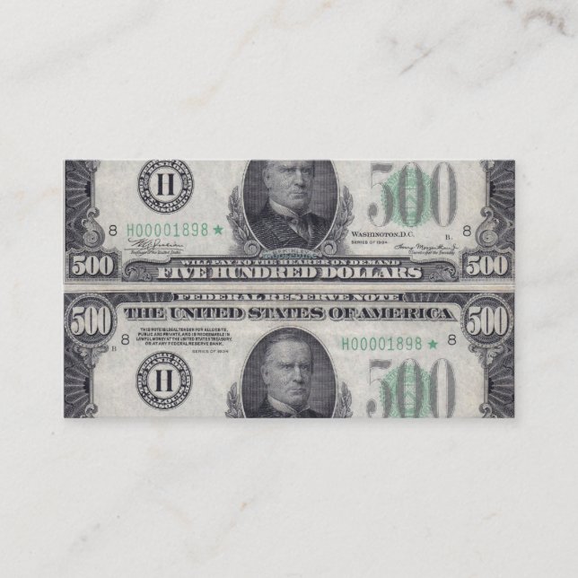 U.S. Five Hundred Star Note Business Card (Front)
