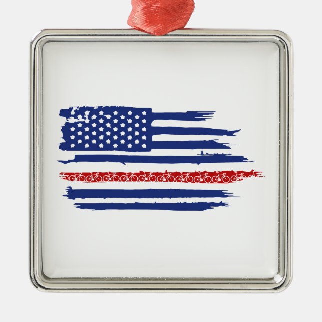 U.S. Flag Cycling Metal Tree Decoration (Front)