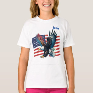 U.S. Flag with American Eagle Girl's  T-Shirt
