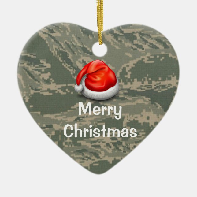 U.S. Green Camo Heart Merry Christmas Ornament (Front)