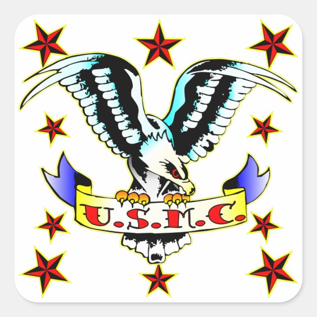 U.S.M.C. Old School Eagle Tattoo 2 Square Sticker (Front)