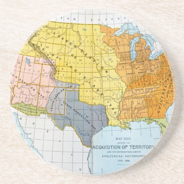 U.S. MAP, 1776-1884 COASTER (Front)