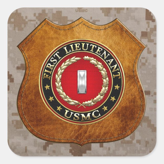 U.S. Marines: First Lieutenant (USMC 1stLt) [3D] Square Sticker (Front)