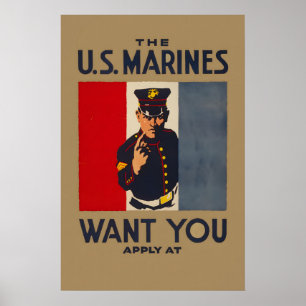 U.S. Marines Want You! - World War 1 Vintage Poster