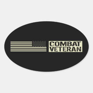U.S. Military: Combat Veteran (Black Flag) Oval Sticker