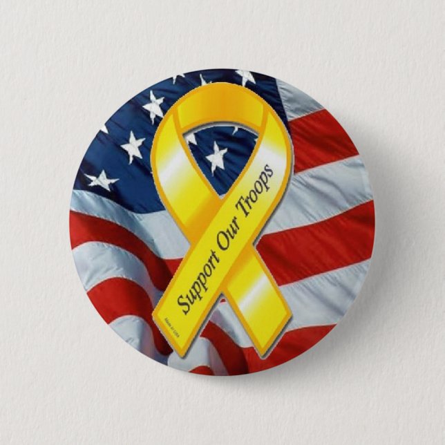 U.S. MILITARY - Yellow Ribbon & Flag 6 Cm Round Badge (Front)