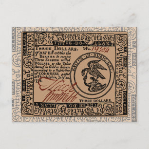 U.S. Three Dollar Bill - Postcard