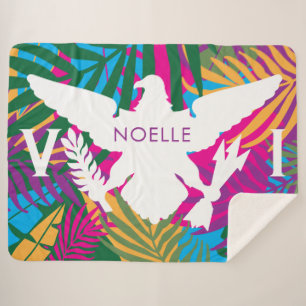 U.S. Virgin Islands Flag, Colourful Tropical Leave Sherpa Blanket