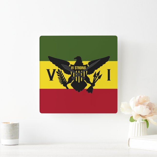 U.S. Virgin Islands Flag, Green Yellow Red (Rasta) Square Wall Clock (Home)