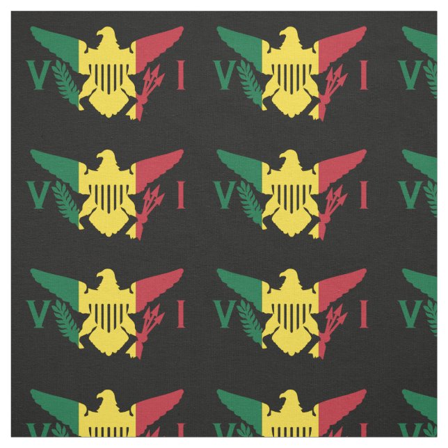U.S. Virgin Islands Flag, Rasta, Green Yellow Red Fabric (Swatch)