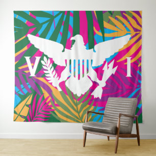 U.S. Virgin Islands Flag, Tropical Leaves Abstract Tapestry