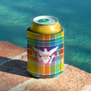 U.S. Virgin Islands Madras Pattern & Flag Can Cooler