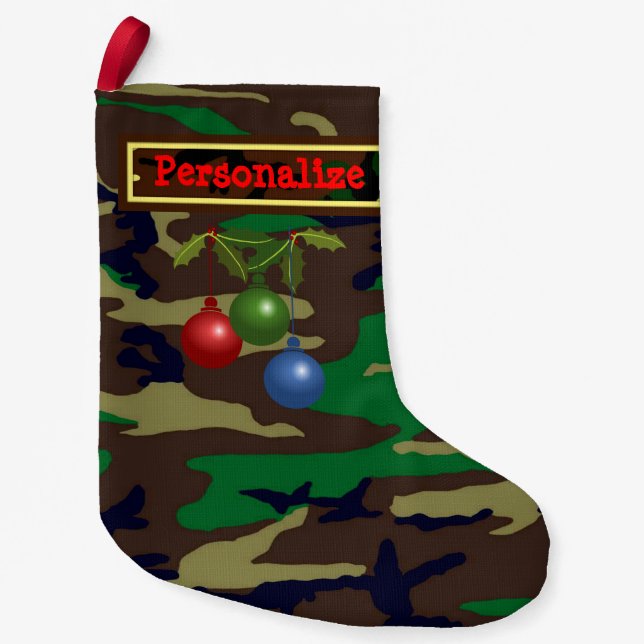 U.S. Woodland Camo Christmas Stocking w/Ornaments (Front)