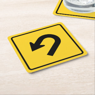 U-Turn Sign Square Paper Coaster
