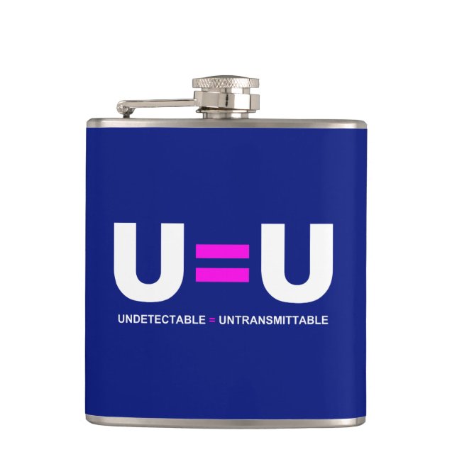 U=U HIV Undetectable Equals Untransmittable Hip Flask (Front)