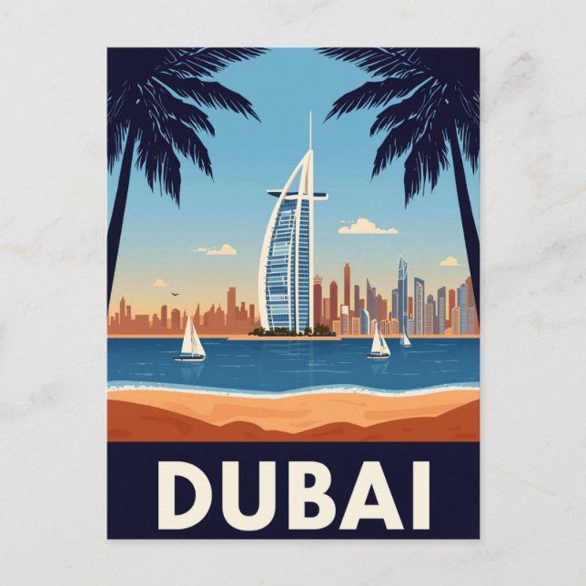 UAE Burj Al Arab Beach Retro Postcard (Front)