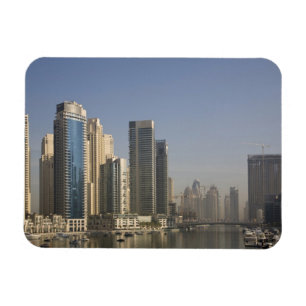 UAE, Dubai. Marina towers with boats at anchor. Magnet